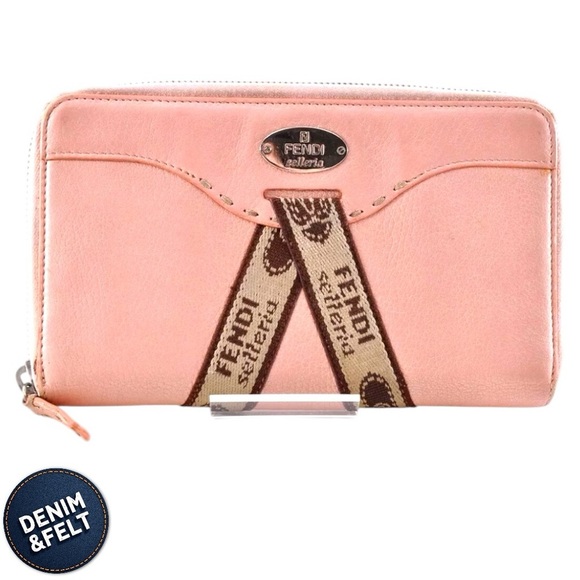 FENDI Pink Serelia Continental Long Leather/Canvas Round Full Zip Wallet 🩷🤎 - Picture 1 of 10